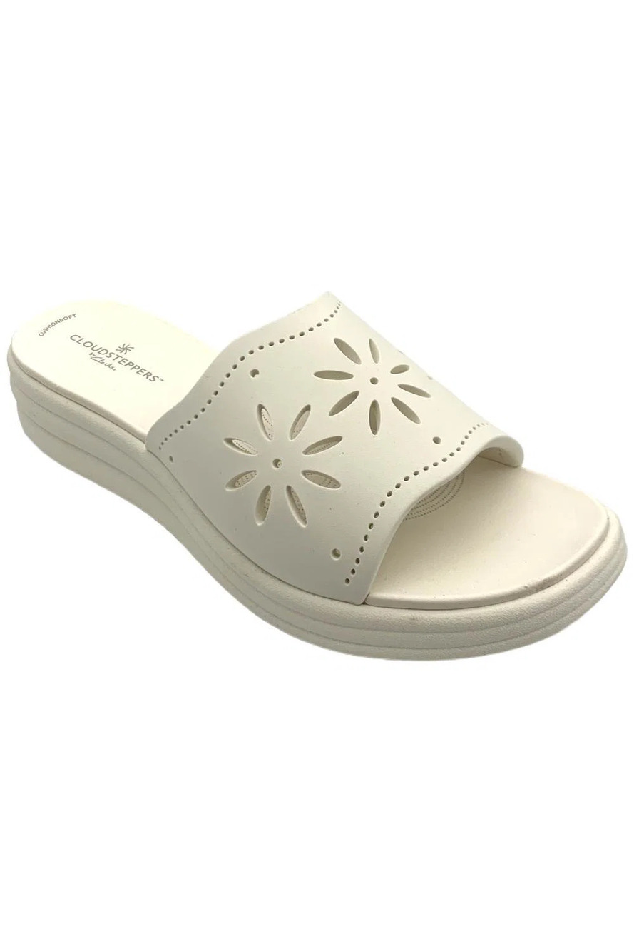 Clarks Women's Drift Floral Slip On Wedge Sandals White - Medium
